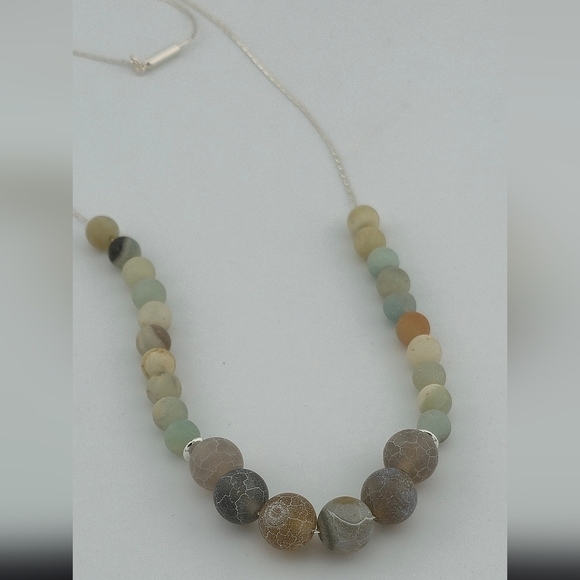 24" Natural Stone Beaded Necklace on 925 Sterling Silver Chain Handmade in Miami - Picture 4 of 9